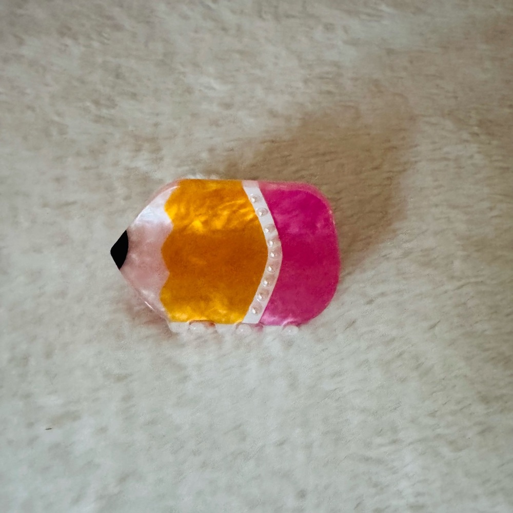 Pencil Hair Claw Clip, Pink and Gold, pearl accents